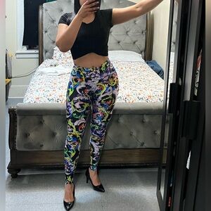 Versace Multicolor Baroque Print Pants - Black Base with Neon Accents